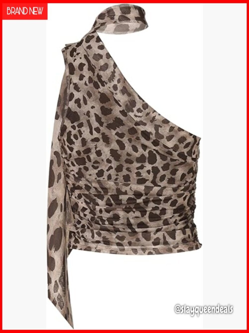 Leopard Halter Crop Tank Top, Asymmetrical Neck, Sleeveless Slim Fit Summer Top